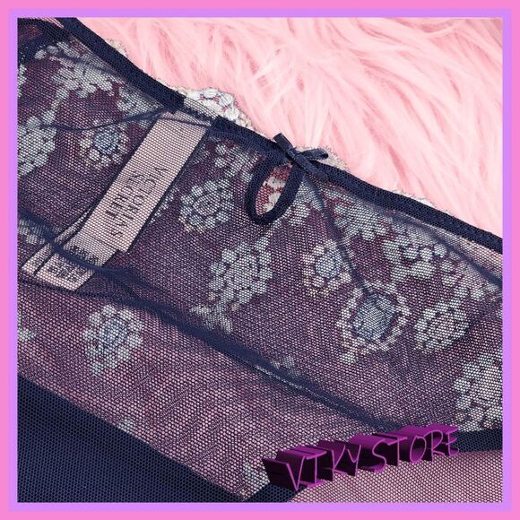 NWT Victoria's Secret Blue Embroidery Cheekini: Elegance in Every Detail Small N - Picture 5 of 5